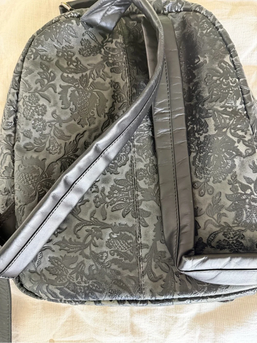 Black Floral Embossed Backpack for Men